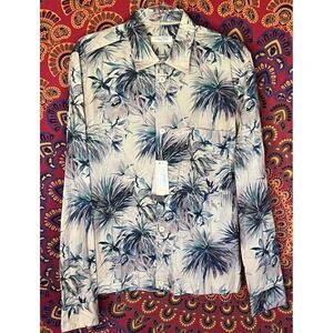 TINTORIA MATTEI Italy Floral Palms Dress Shirt All Seasons Cotton‎ L Fit Elastic